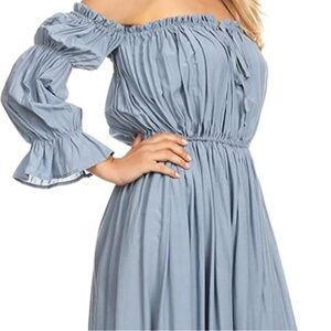 Chic Off-Shoulder Long Sleeve Dress in Blue